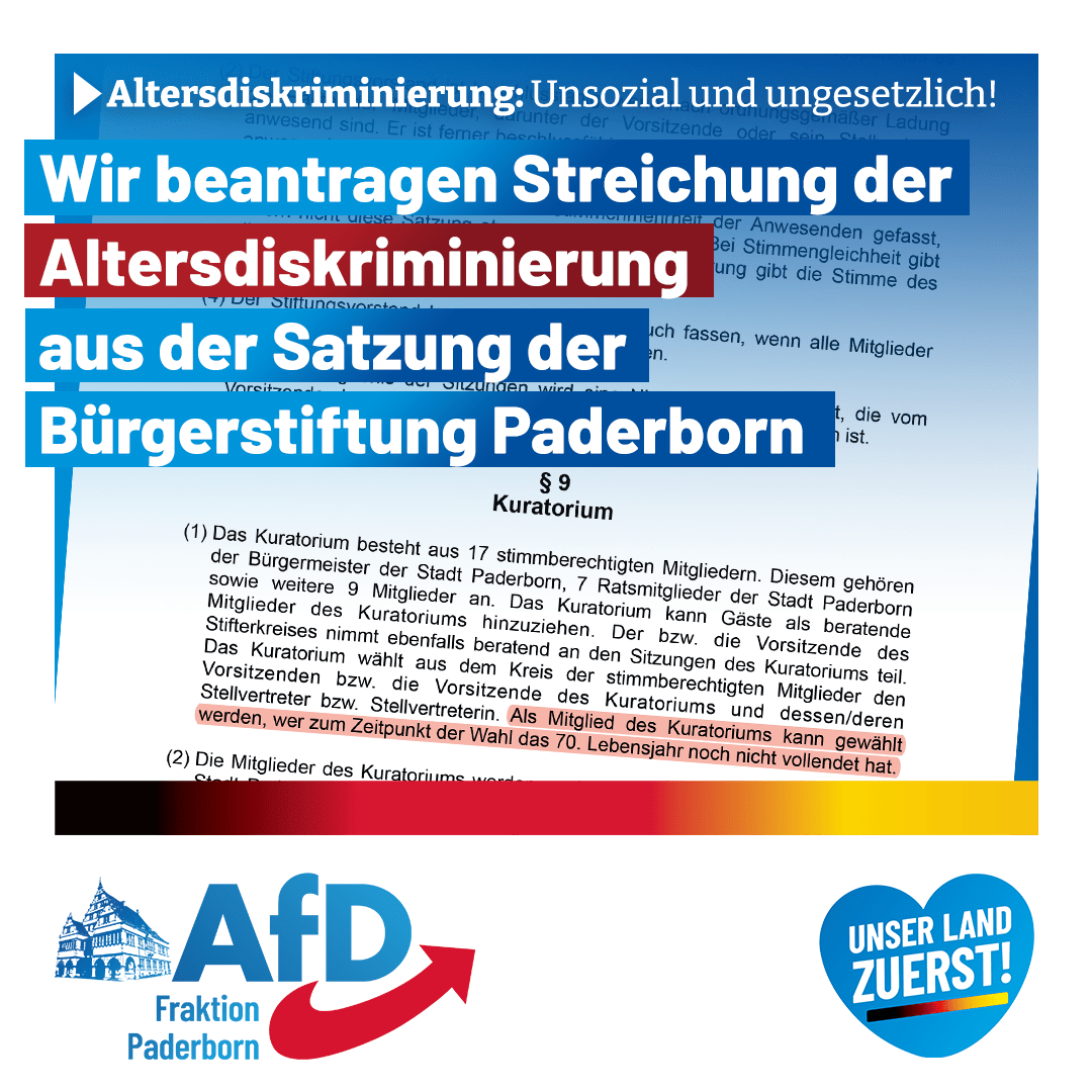 Du betrachtest gerade Antrag: Beseitigung der satzungsinternen Altersdiskriminierung, Bürgerstiftung Paderborn