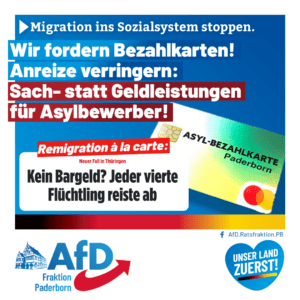 Mehr über den Artikel erfahren AfD-Ratsfraktion fordert Bezahlkarte für Asylbewerber